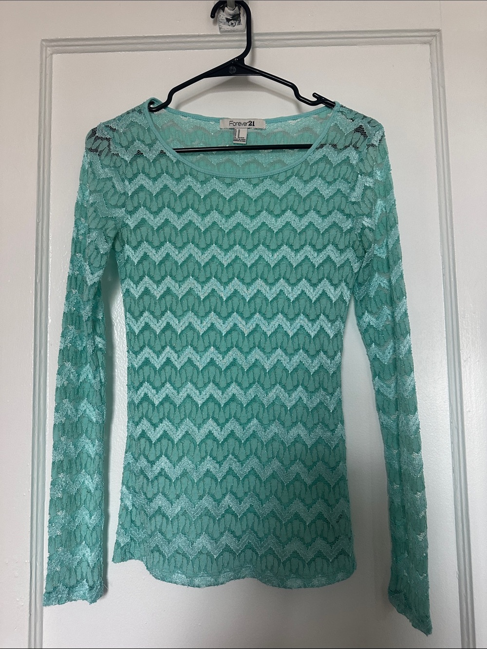 Forever 21 Mint Sheer Lace Long Sleeve Top